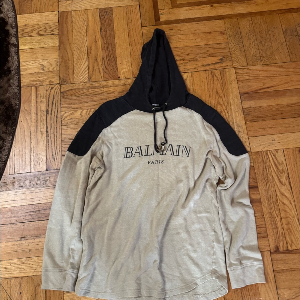Balmain Beige and Black Hoodie Shirt